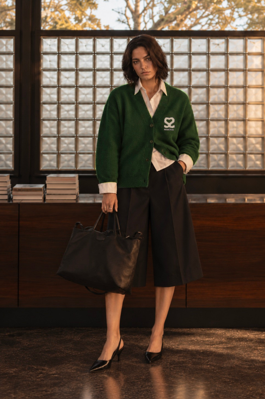 Seductive Cardigan Green – Wool Blend Signature Logo Unisexe Knit