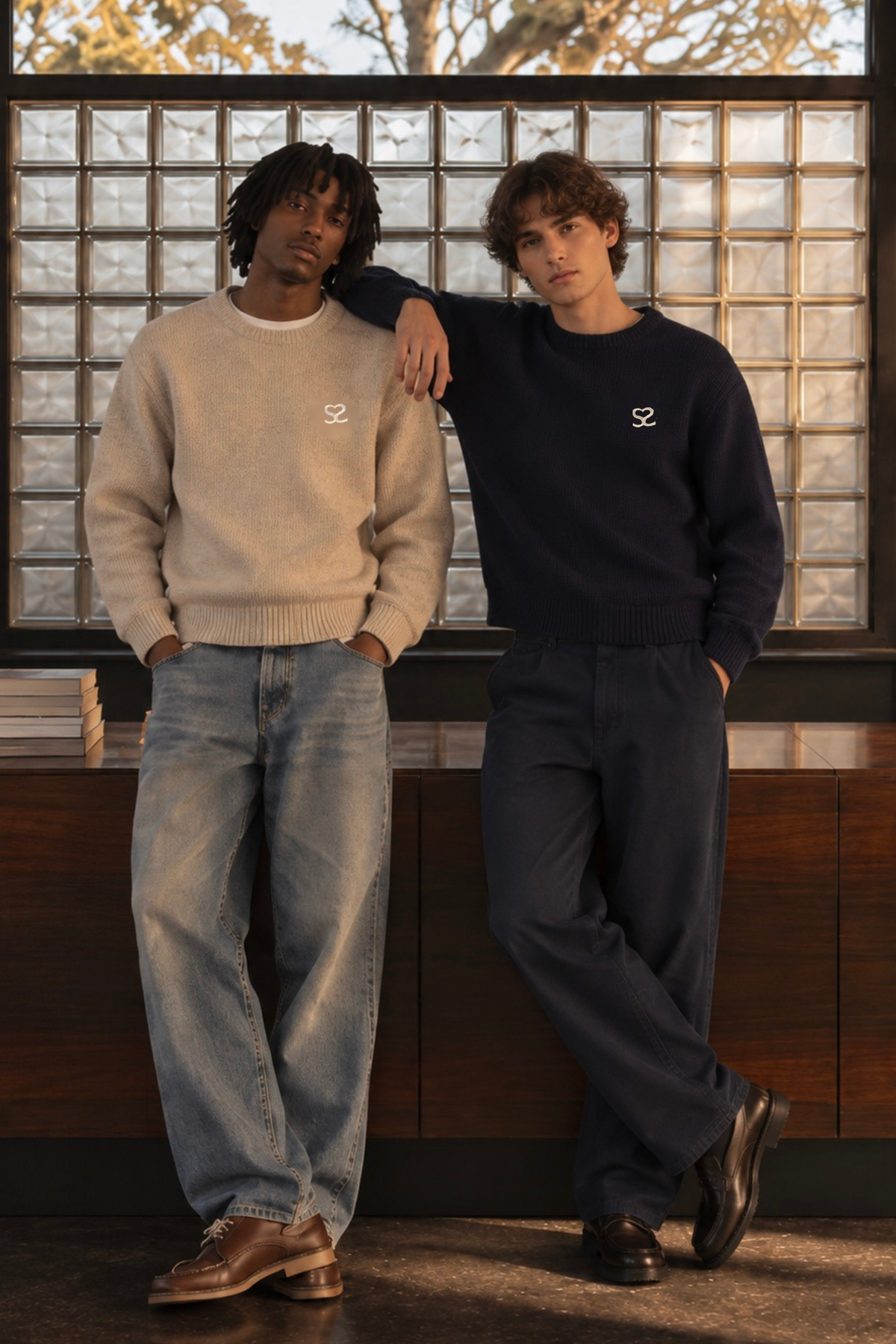 Seductive Crewneck Sweater Navy – Jacquard Logo Unisex Knit