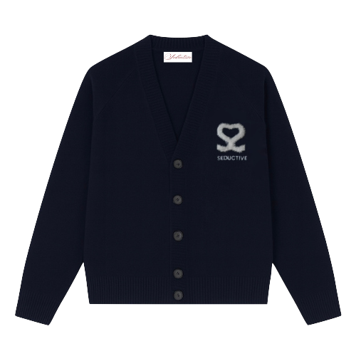 Seductive Cardigan Navy – Wool Blend Signature Logo Knitwear Unisex