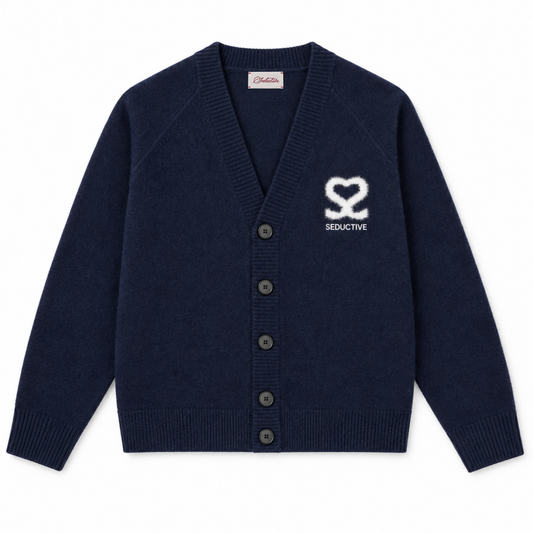 Seductive Cardigan Navy – Wool Blend Signature Logo Knitwear Unisex