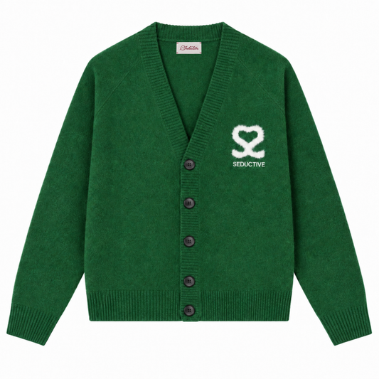 Seductive Cardigan Green –  Wool Blend Signature Logo Unisexe Knit
