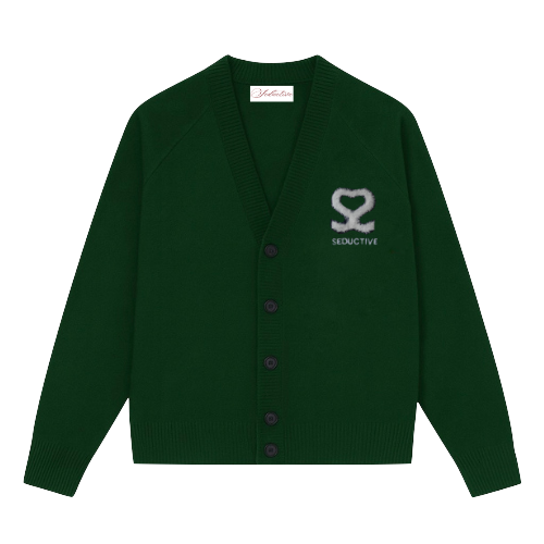 Seductive Cardigan Green –  Wool Blend Signature Logo Unisexe Knit