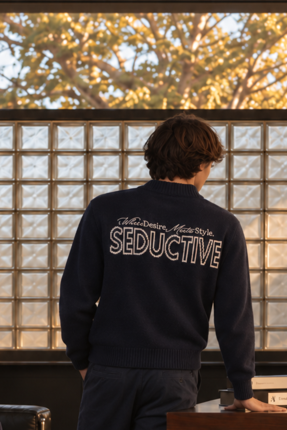 Seductive Crewneck Sweater Navy – Jacquard Logo Unisex Knit