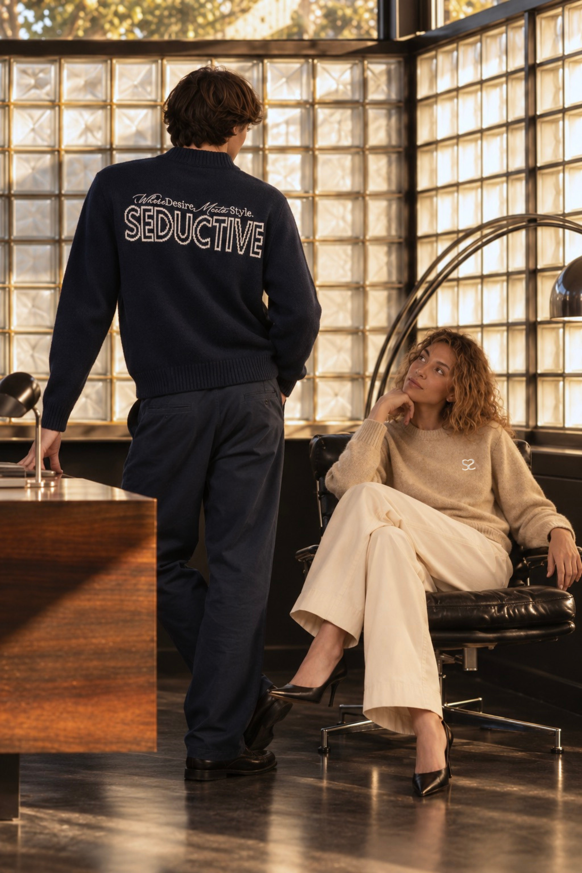 Seductive Crewneck Sweater Navy – Jacquard Logo Unisex Knit