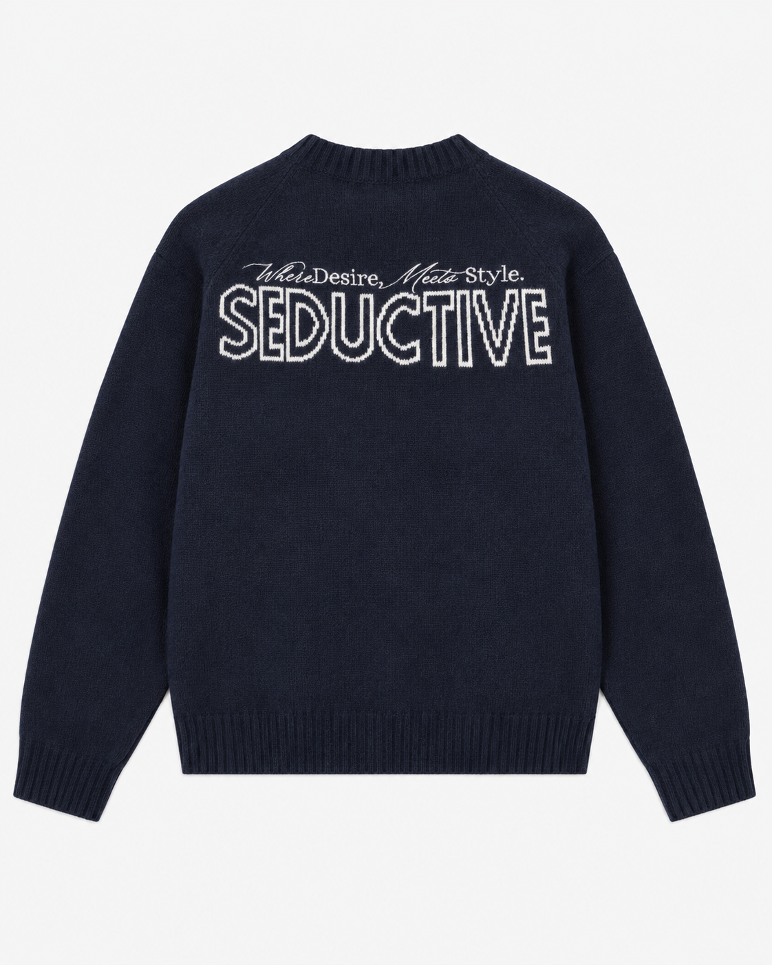 Seductive Crewneck Sweater Navy – Jacquard Logo Unisex Knit