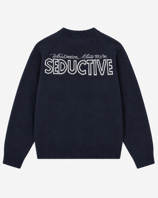 Seductive Crewneck Sweater Navy – Jacquard Logo Unisex Knit