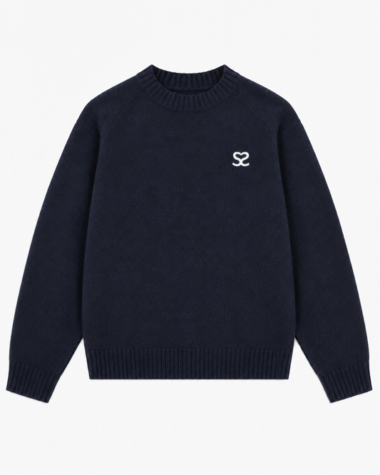 Seductive Crewneck Sweater Navy – Jacquard Logo Unisex Knit