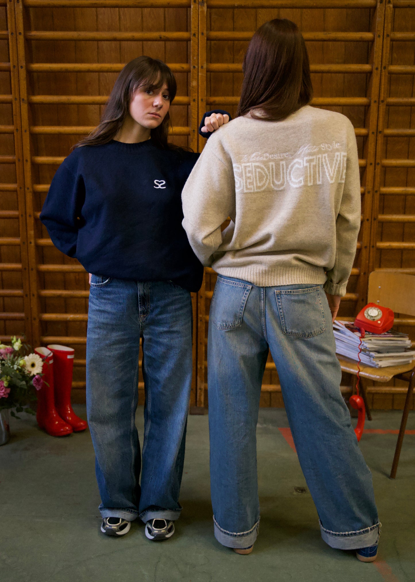 Seductive Crewneck Sweater Navy – Jacquard Logo Unisex Knit