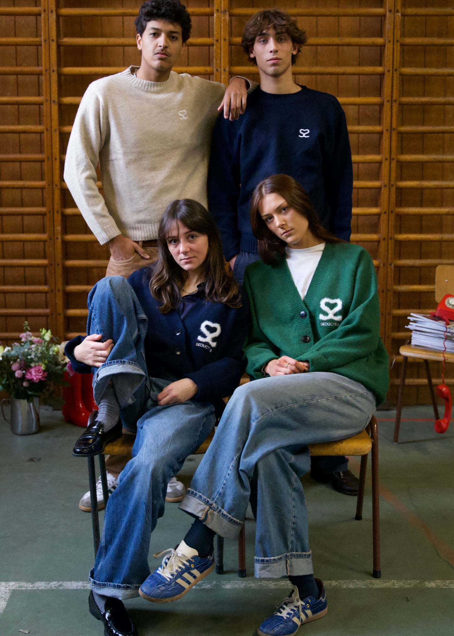 Seductive Cardigan Navy – Wool Blend Signature Logo Knitwear Unisex